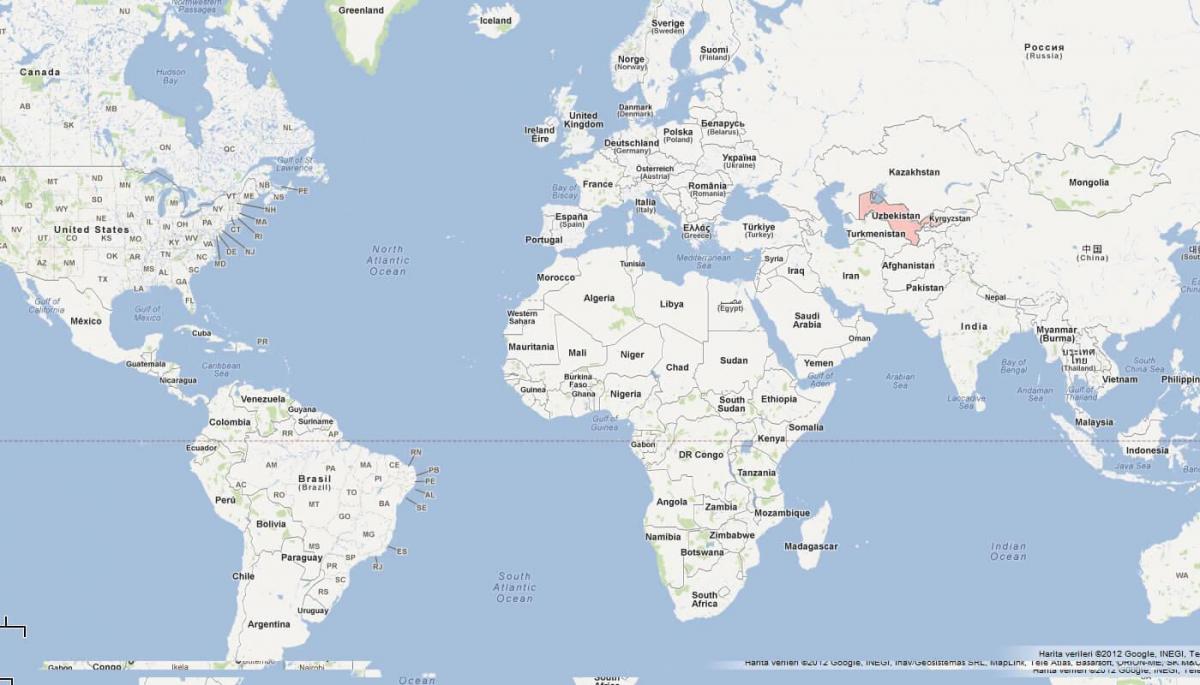რუკა უზბეკეთის რუკა მსოფლიო
